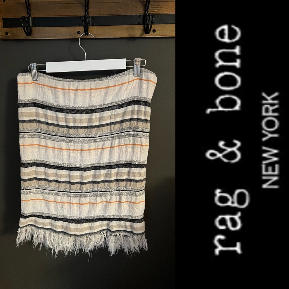 RAG & BONE Blanket Oversized Hand Woven Orange Grey Beige White Stripes Throw